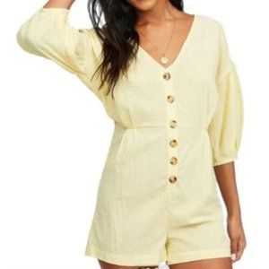 NWT Billabong Sun Valley 100% Cotton Striped Yellow Textured Romper Size Small